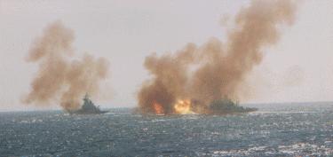 U.S.S. Indiana bombarding Kamaishi, July 14th, 1945