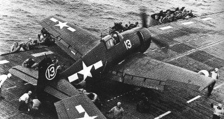 An F6F Hellcat getting ready for take off for the Marianas. The standard fleet fighter, the F6F outclassed its Japanese opposition.