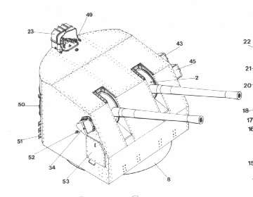 127mm L/38 dual-purpose guns in twin mount, scanned from Friedman, U.S. Naval Weapons