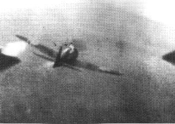 A Zeke, seen from the gun camera of a U.S. fighter. Film like this was shot a hundred times during the battle.